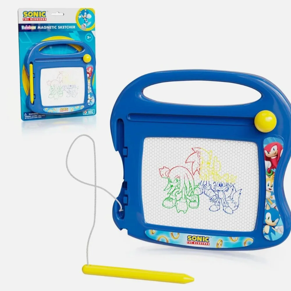 Sonic the Hedgehog Rainbow Magnetic Sketcher Travel Toy Draw Write w/ Stylus NIB